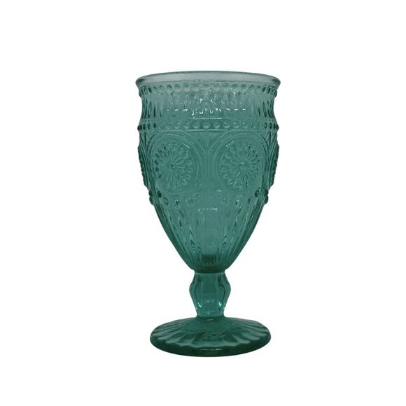 The Pioneer Woman Adeline 12-Ounce Footed Glass Goblet Turquoise Teal One - Picture 1 of 12